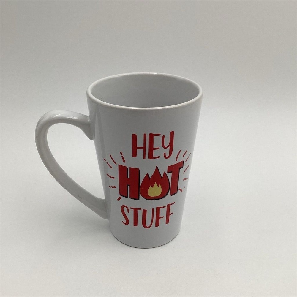 Hey Hot Stuff Tall Ceramic Coffee Mug Multicolor Stylish‎ Design